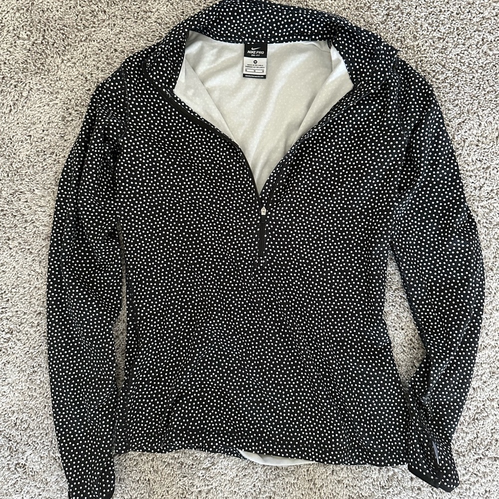Nike Pro Dri-Fit Navy and White Polka Dot Quarter Zip - Size M